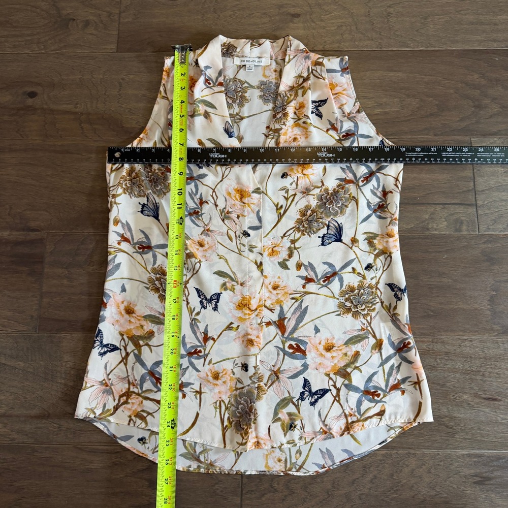 Rose + Olive Women Cream Floral Butterfly Sleeveless V-Neck Blouse Small - Picture 5 of 6